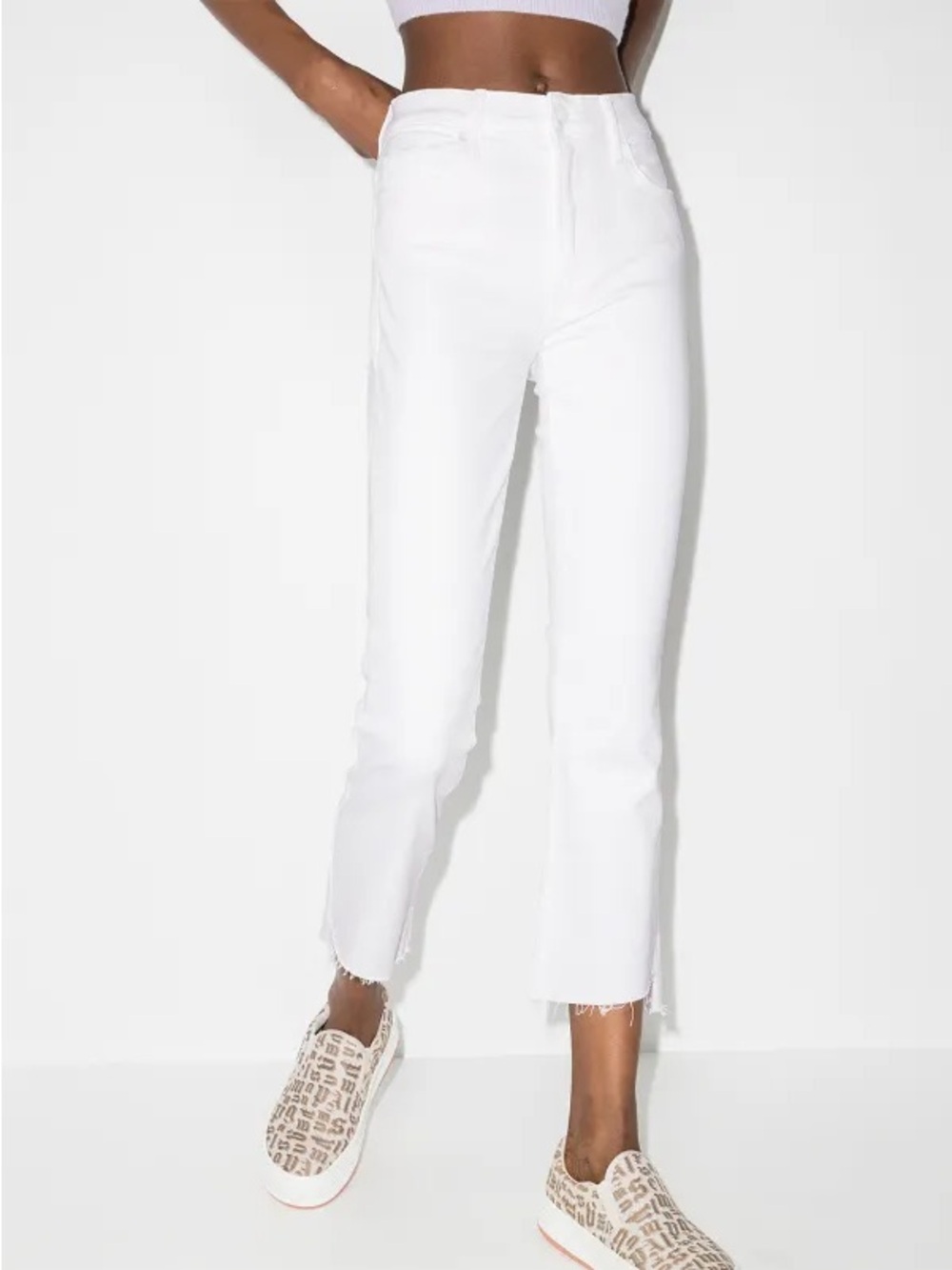 Mother Mid-Rise White Insider Crop Step Fray Jeans 27